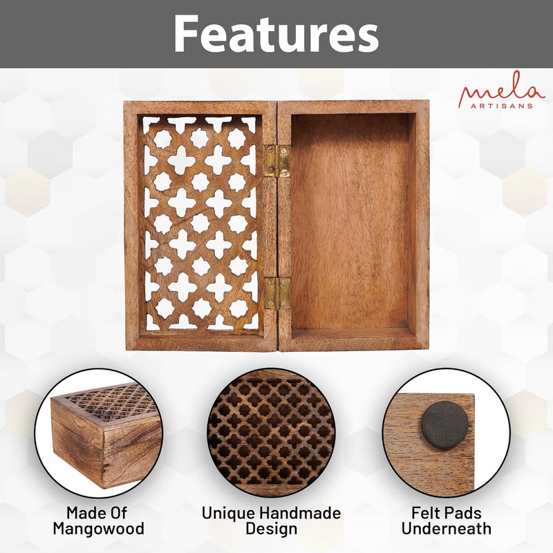 Mela Artisans Wooden Keepsake Box | Medium Burnt Mango Wood Memory & Photo Storage Box with Hinged Lid | Decorative Storage Box | Medium | 7.5x4.5x3 Inch - Image 4